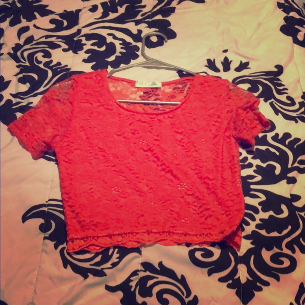 Red lace crop top